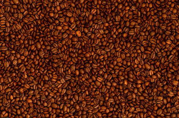 Coffee beans texture. Coffee background. Dark background
