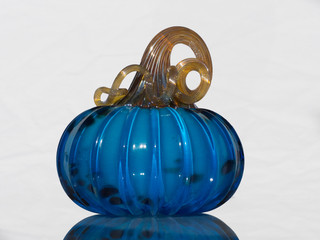 Blue Blown Glass Pumpkin