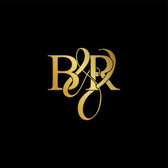 Initial letter B & R BR luxury art vector mark logo, gold color on black background.