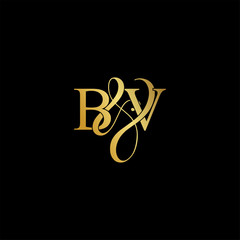 Initial letter B & V BV luxury art vector mark logo, gold color on black background.