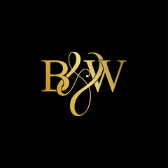 Initial letter B & W BW luxury art vector mark logo, gold color on black background.