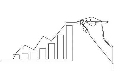 continuous line of businessman drawing graph growing. Design Illustration of the concept of business success through growth graph. Investor. Profit Stock Market. Business concept.