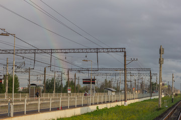 Fototapeta premium rainbow train transportation sky weather