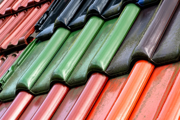 Full frame abstract roof tile pattern - different roof tiles - close up -