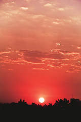sunset over city