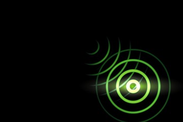 Light green sound waves oscillating with circle ring, abstract background