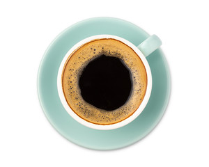 blue coffee cup top view isolated on white background. with clipping path.