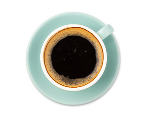 blue coffee cup top view isolated on white background. with clipping path.
