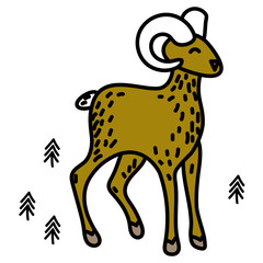 Mountain goat illustration on white background