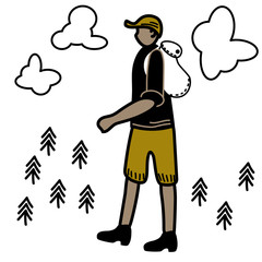 Hiking man illustration on white background