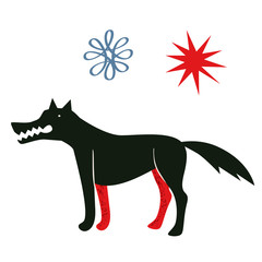 Black wolf illustration on dark background