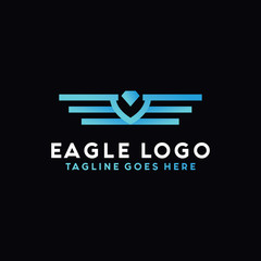 Eagle Logo Vector With Modern Shape And Blue Gradient Color. Hawk Bird Geometric Symbol. Falcon Logo Design Inspiration.