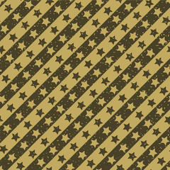 Seamless kraft paper brown and black grunge diagonal stars and stripes pattern vector
