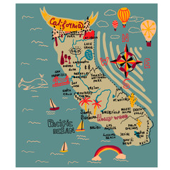 Map of california simple illustration on white background - obrazy, fototapety, plakaty
