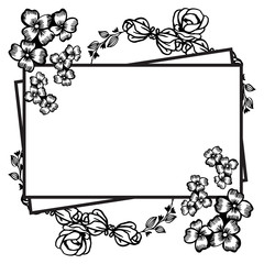 Obraz premium Black and white flower and leaves, frame design element in retro style. Vector