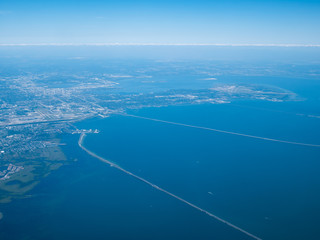 Fototapeta na wymiar Aerial view of Tampa Bay and bridge 