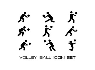 9 (Nine) Simple Volleyball Black Monochrome Icon Set Collection, in Trendy Flat Isolated on White Background.- Vector EPS 10
