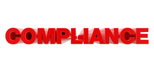 COMPLIANCE red word on white background illustration 3D rendering