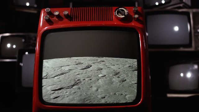 Earth Rise in the Moon, Seen on Retro TV. Elements of this image Furnished by SELENE mission spacecraft, informally called Kaguya.
