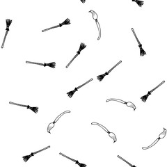 Sketch Halloween brooms seamless outline. Halloween brooms seamless outline in a hand-drawn style. October harvest background. Vector freehand set. Vector illustration