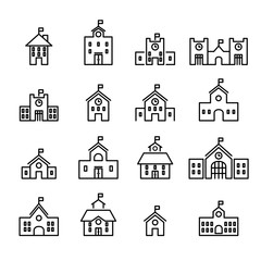  school building line icon.set of design element