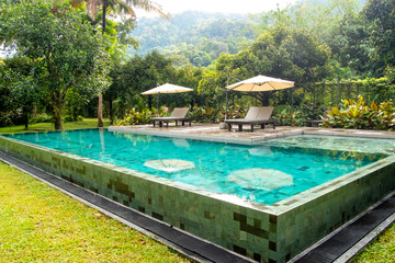 Outdoor swimming pool in a garden
