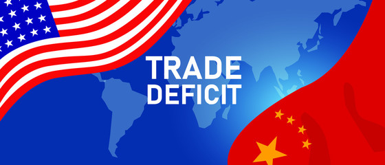 Serious trading tension or trade war between US and China, trade deficit between two economy illustration