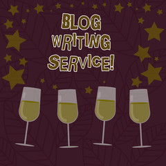 Conceptual hand writing showing Blog Writing Service. Business photo text Creates highquality blog content for a business Filled Cocktail Wine with Scattered Stars Confetti Stemware