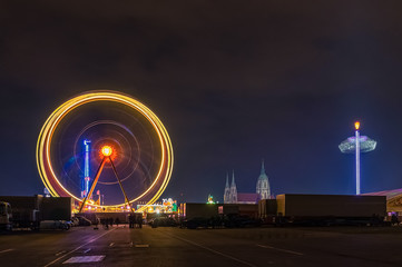 Amusement Park, Ferris Wheel, colorful composition, blue sky at dawn, Fruhlingsfest, Oktoberfest