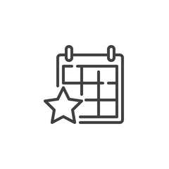 Calendar favorite day line icon. linear style sign for mobile concept and web design. Calendar with star outline vector icon. Symbol, logo illustration. Vector graphics