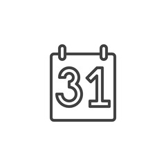 31 day calendar line icon. linear style sign for mobile concept and web design. Calendar thirty first date outline vector icon. Symbol, logo illustration. Vector graphics