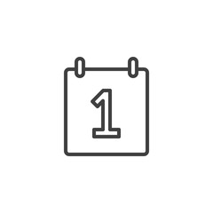 Calendar 1st day line icon. linear style sign for mobile concept and web design. First calendar page outline vector icon. Symbol, logo illustration. Vector graphics