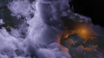 Abstract background with clouds and stars. Blue and yellow. Template for illustrations of space and clouds.