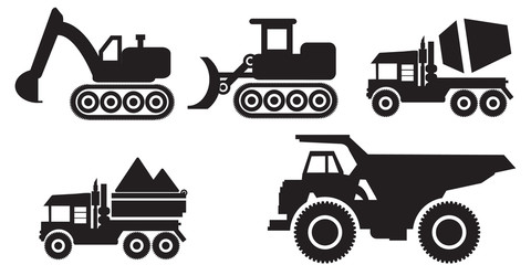 construction digger truck vector icons.