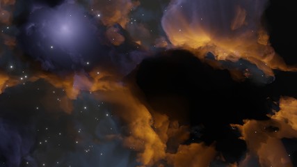 Abstract background with clouds and stars. Blue and yellow. Template for illustrations of space and clouds.