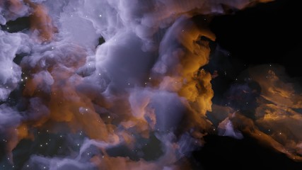Abstract background with clouds and stars. Blue and yellow. Template for illustrations of space and clouds.