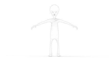 3D rendering of a model alien isolated in white background