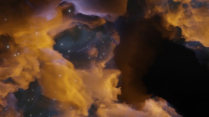 Abstract background with clouds and stars. Blue and yellow. Template for illustrations of space and clouds.