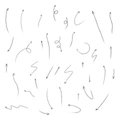 The collection of hand drawn arrows. Arrows set on the white background. Vector EPS 10.