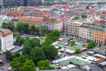 Aerial view of munich city center viktualien markt, germany