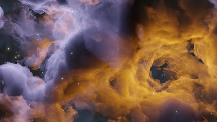 Abstract background with clouds and stars. Blue and yellow. Template for illustrations of space and clouds.