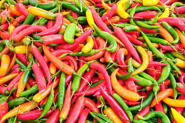 Colorful peperoni for sale at a market