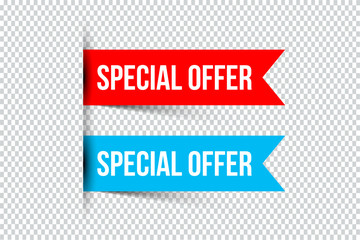 Special offer banners with shadows on transparent background. Can be used with any background.