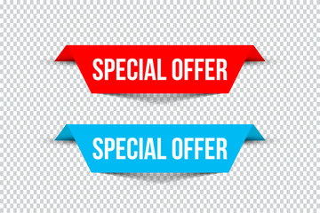 Special offer banners with shadows on transparent background. Can be used with any background. Vector illustration.