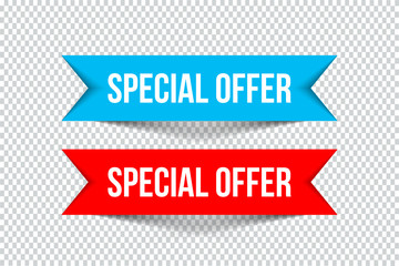 Special offer banners with shadows on transparent background. Can be used with any background. Vector illustration.