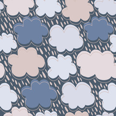 Hand drawn clouds seamless pattern. Rain backdrop.