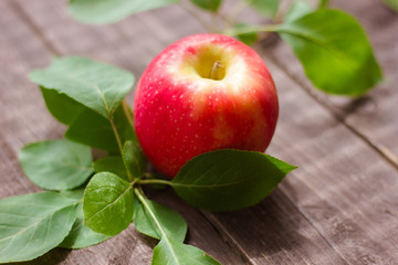 pear wooden background leaves greens fruit food apple