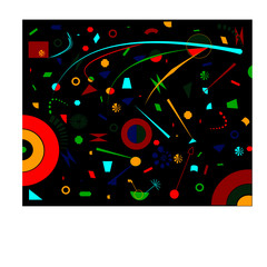 abstract composition , fancy  geometric colorful shapes on black  background