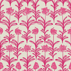 Pink beige blooming african lilly flower summer floral seamless vector pattern for fabric, wallpaper, scrapbooking, projects.