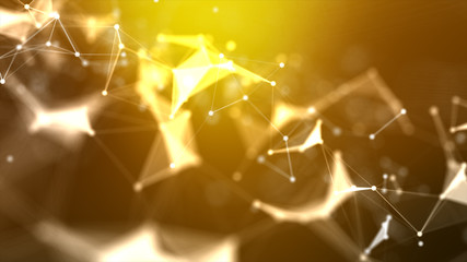 Abstract background Dot and connect line for cyber technology futuristic and network connection concept with dark and grain processed wide screen ratio.